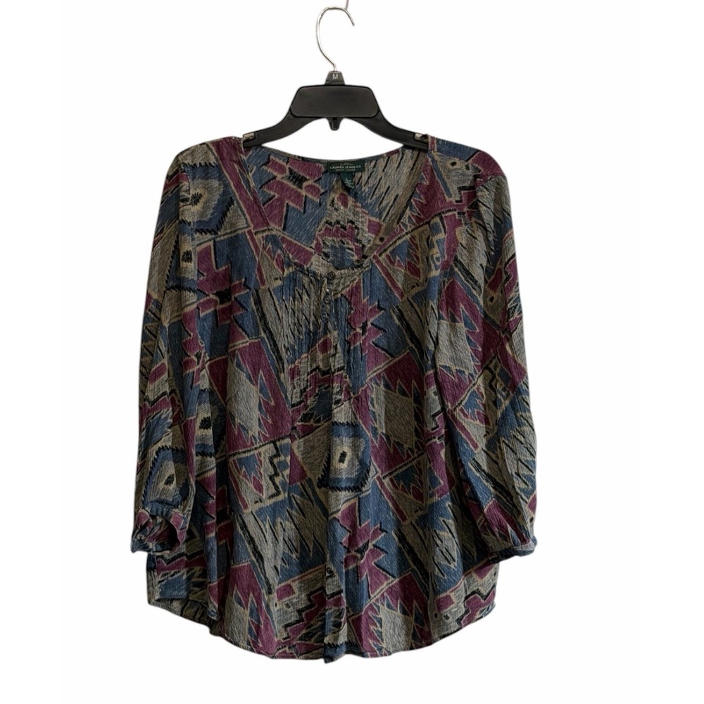 LRL Lauren Jeans Co. Large Blouse Southwestern Aztec Geometric  80's 90's